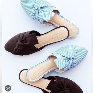 LC Lauren Conrad Desert Mules Blue & White Stripes Bow Slide Slip On Flats